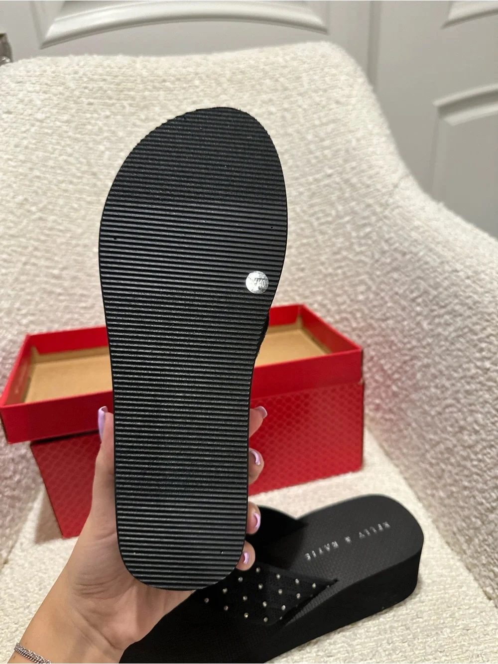 Kelly & Katie Black Rhinestone Wedge Flip-Flops